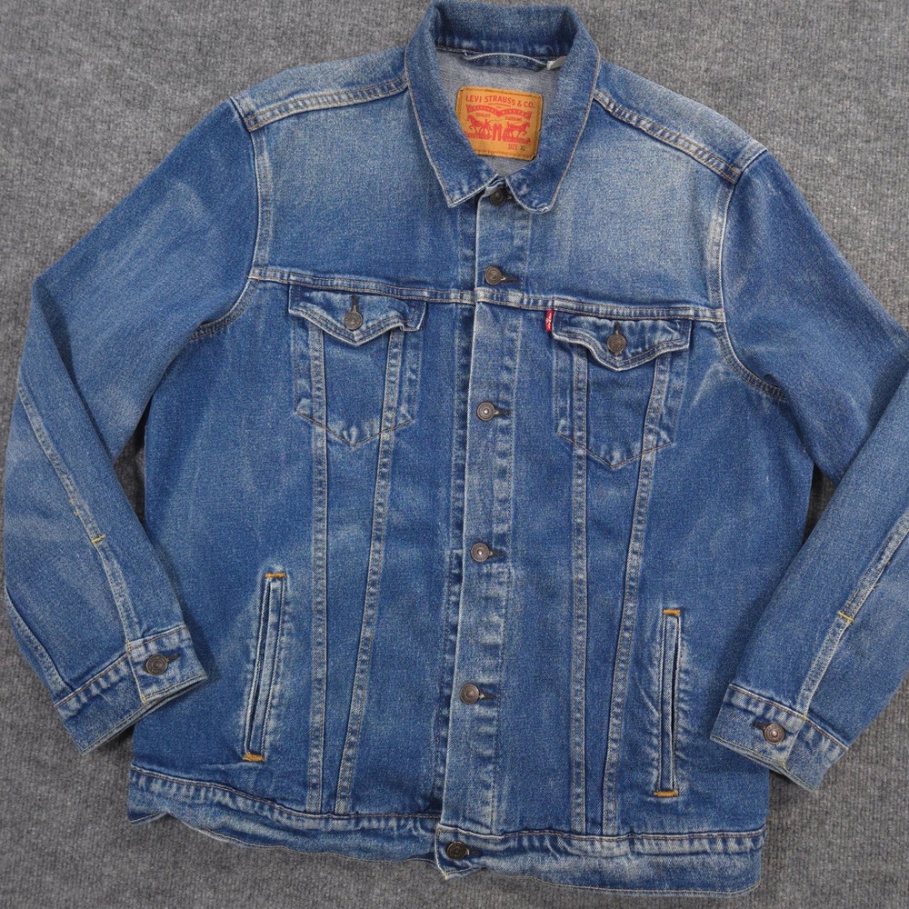 Levis Denim Trucker Jacket Mens XL Blue Medium Wash Stretch Western Cowboy